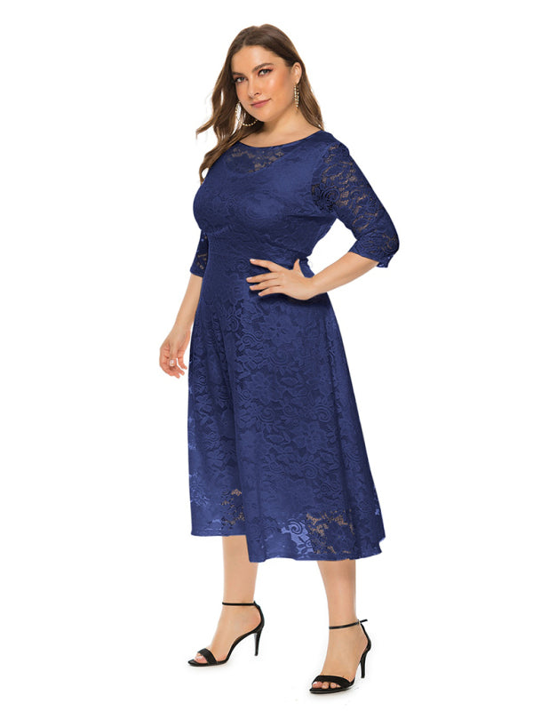 Plus size women's new evening dress bridesmaid dress lace pocket dress