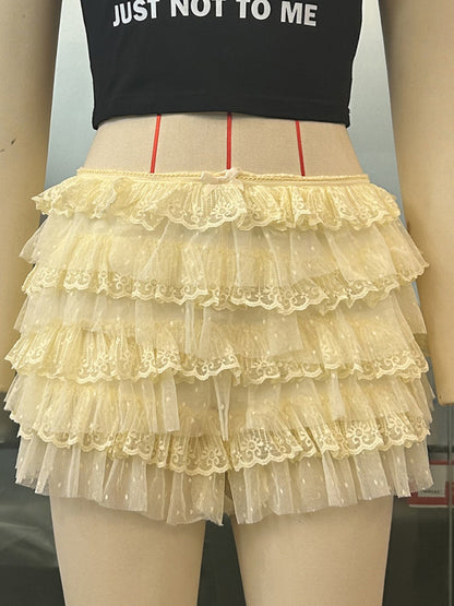 Ruffled Wavy Low Rise Shorts Cracker khaki