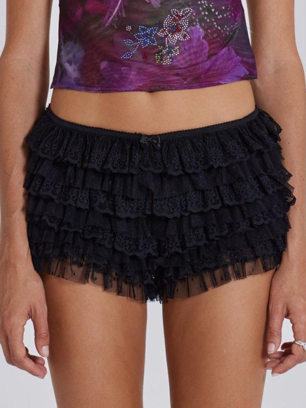 Ruffled Wavy Low Rise Shorts Black