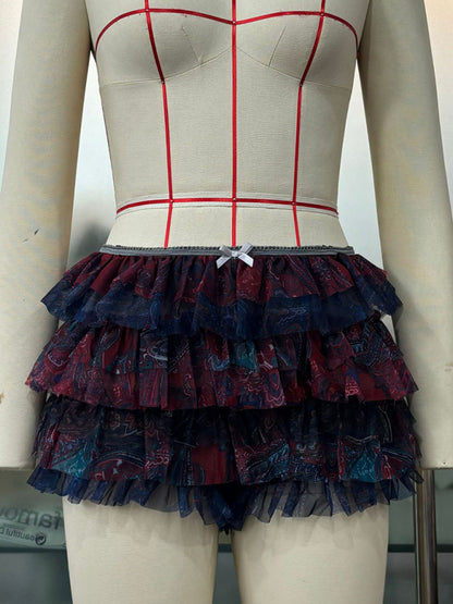 Ruffled Wavy Low Rise Shorts Purplish red