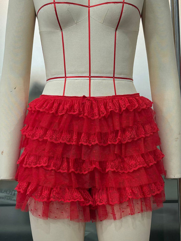 Ruffled Wavy Low Rise Shorts Red