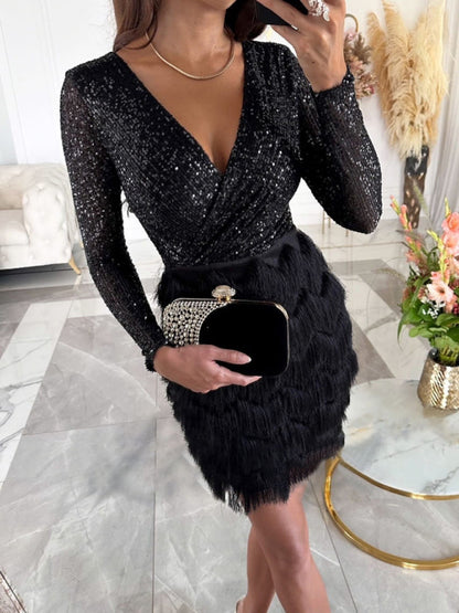 New Party Sequin Multicolor Dress Black
