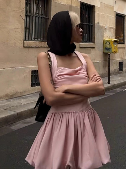 Women's Fashion Hot Girl Suspender Puffy Dress Pink