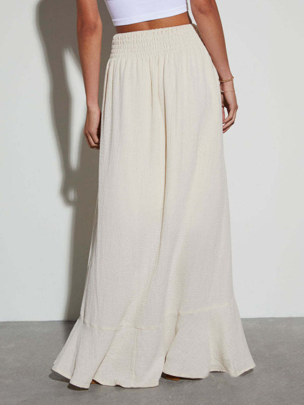 Tie Waist Skirt for Women - Solid Color A-Line Cotton Blend Skirt