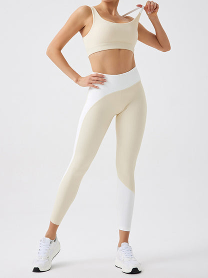 Environmentally friendly recycled fabric light color contrast yoga vest with chest pad Cracker khaki