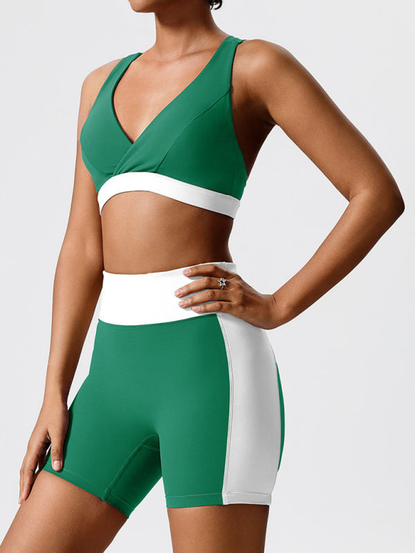 Environmentally friendly fabric new backless yoga vest + yoga pants outdoor sports suit Green
