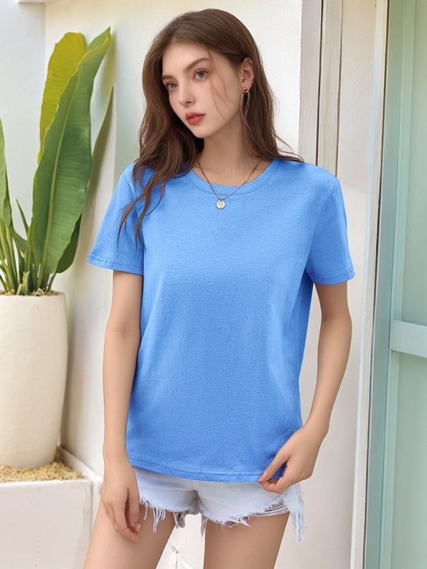 Round Neck Loose Fit Short Sleeve Cotton Women's T-Shirt