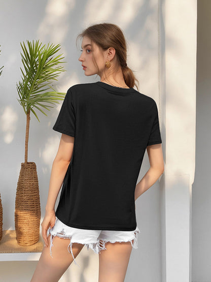 Round Neck Loose Fit Short Sleeve Cotton Women's T-Shirt