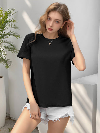 Round Neck Loose Fit Short Sleeve Cotton Women's T-Shirt