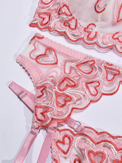 Love Embroidery Sexy Temptation Lingerie Four-piece Set