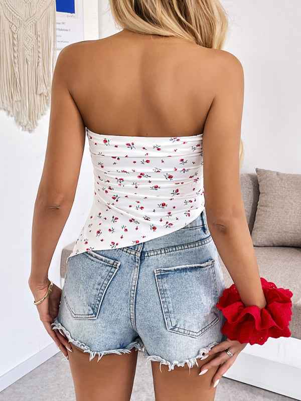 Women's Sexy Tube Top Irregular Hem Floral Top