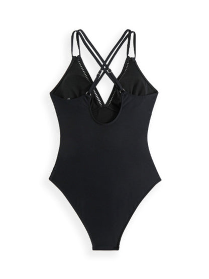 Modern solid color sling hollow one-piece swimsuit