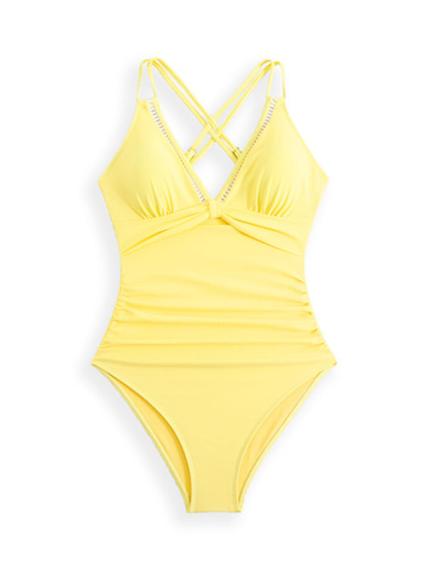 Modern solid color sling hollow one-piece swimsuit