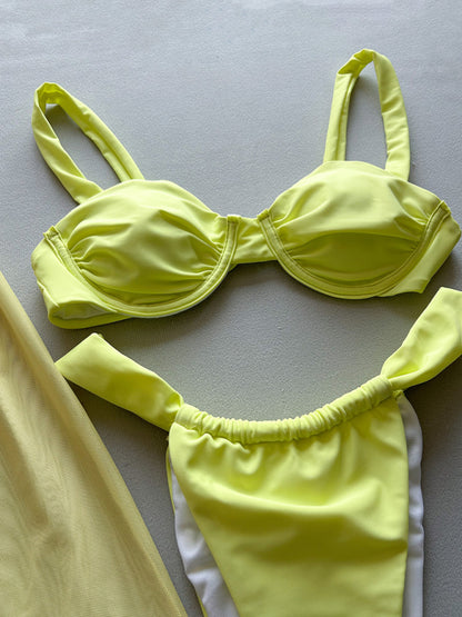 Solid color sexy bikini three piece set