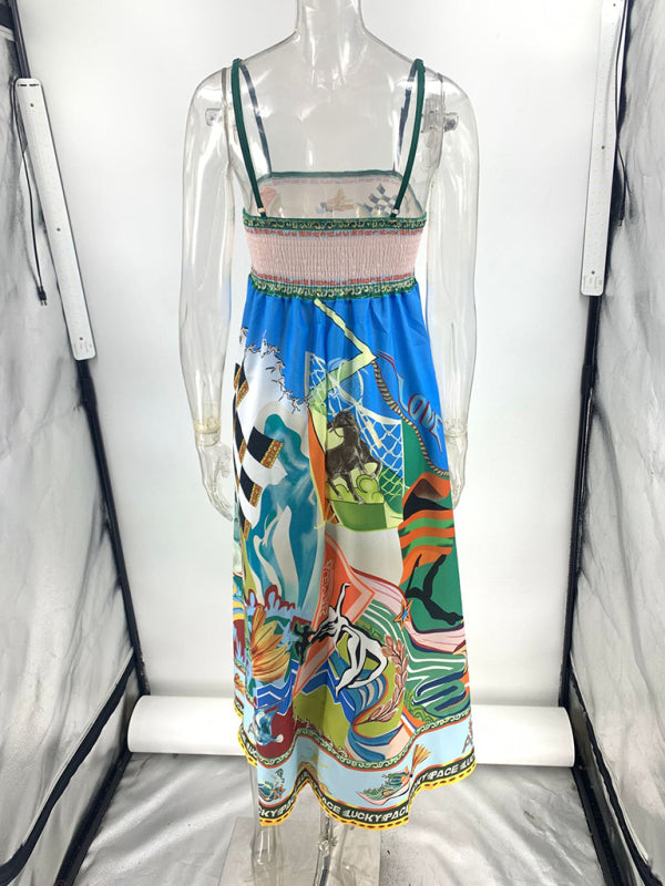 Printed suspender sunflower skirt holiday style dress