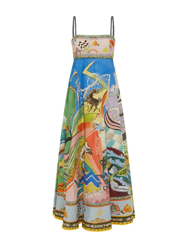 Printed suspender sunflower skirt holiday style dress