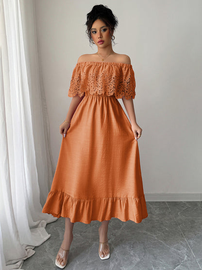 Elegant off-the-shoulder A-line maxi dress Orange
