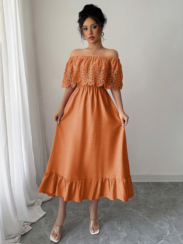 Elegant off-the-shoulder A-line maxi dress Orange