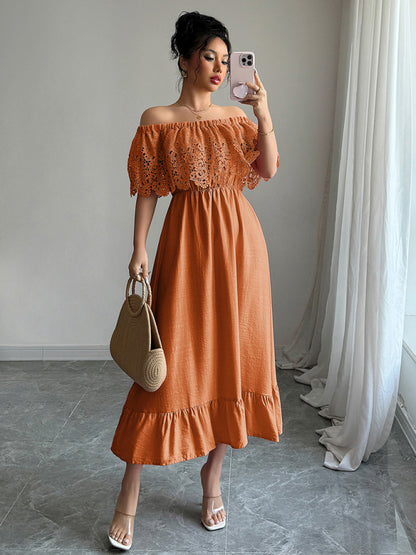 Elegant off-the-shoulder A-line maxi dress