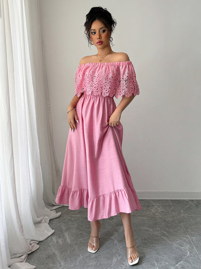 Elegant off-the-shoulder A-line maxi dress Pink