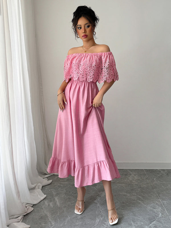 Elegant off-the-shoulder A-line maxi dress Pink