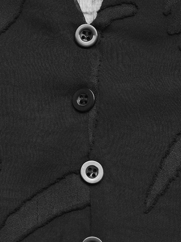 Sexy and elegant lace stitching stand collar puff sleeve solid color shirt