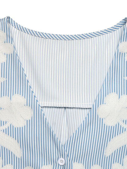 V-Neck Shirt - Short Sleeve Woven Top