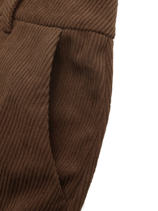 Vintage Corduroy Slit Skirt - Retro Coffee Brown Midi Skirt