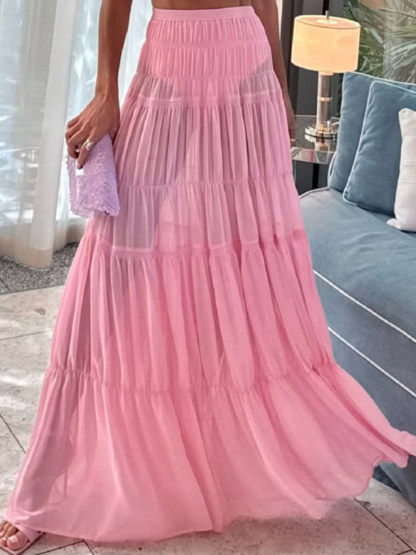 Pleated see-through pink skirt (with safety pants)