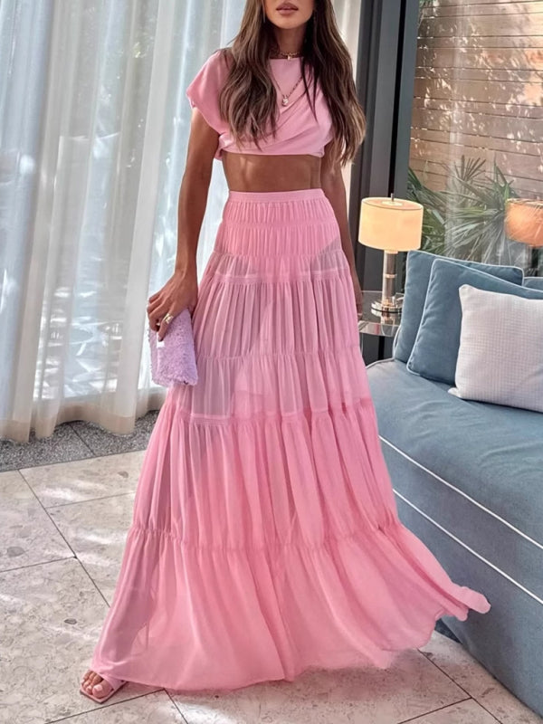 Pleated see-through pink skirt (with safety pants) Pink