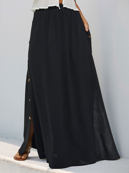 Women's Casual Button Skirt Commuter Midi Length Solid