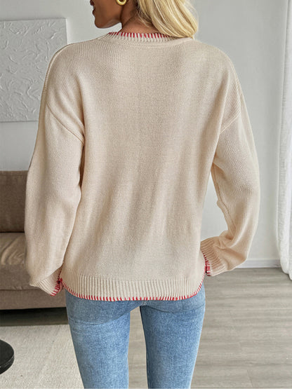 Contrast Animal Print Crewneck Sweater