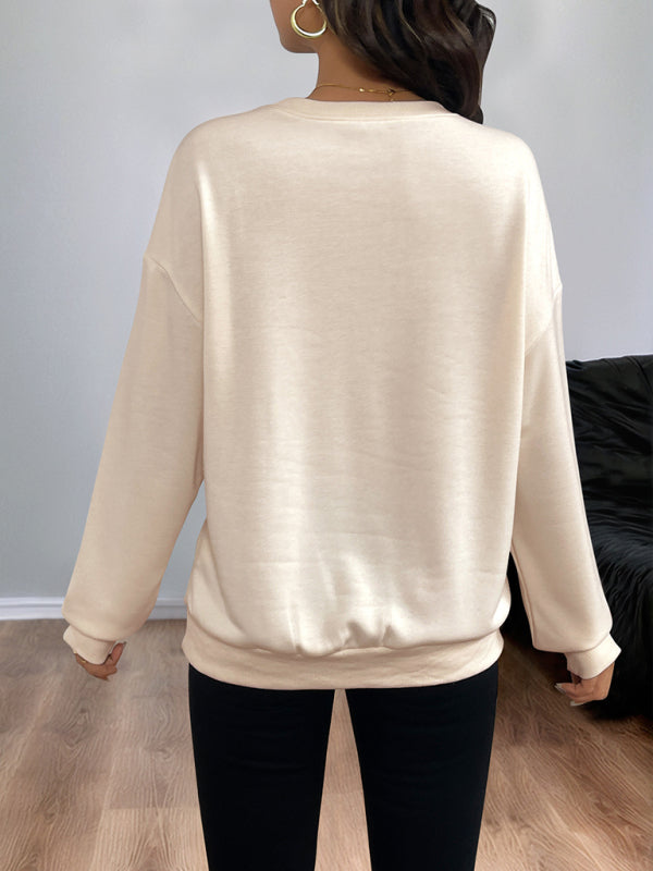 Sequined Bow Crew Neck Pullover Sweatshirt