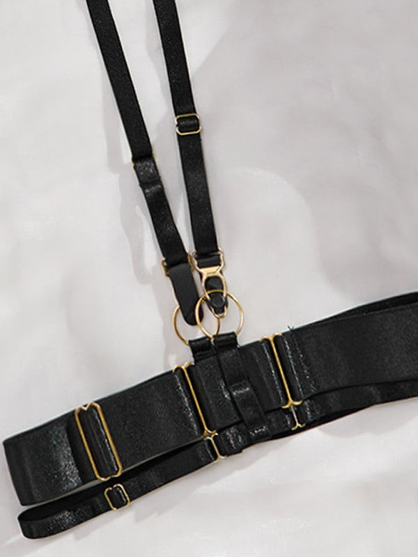 See-through embroidered lace sexy lingerie four-piece set