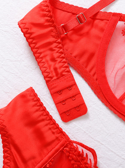 Fashionable embroidery patchwork sexy body-shaping lingerie four-piece set