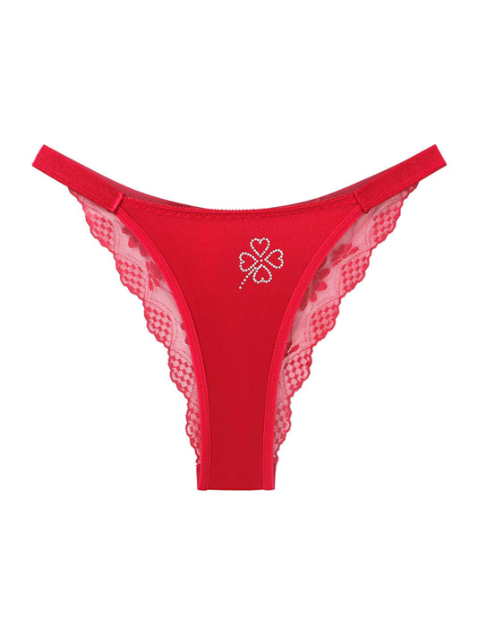 Sexy four-leaf clover thin and smooth skin-friendly low-waist half-hip briefs Red
