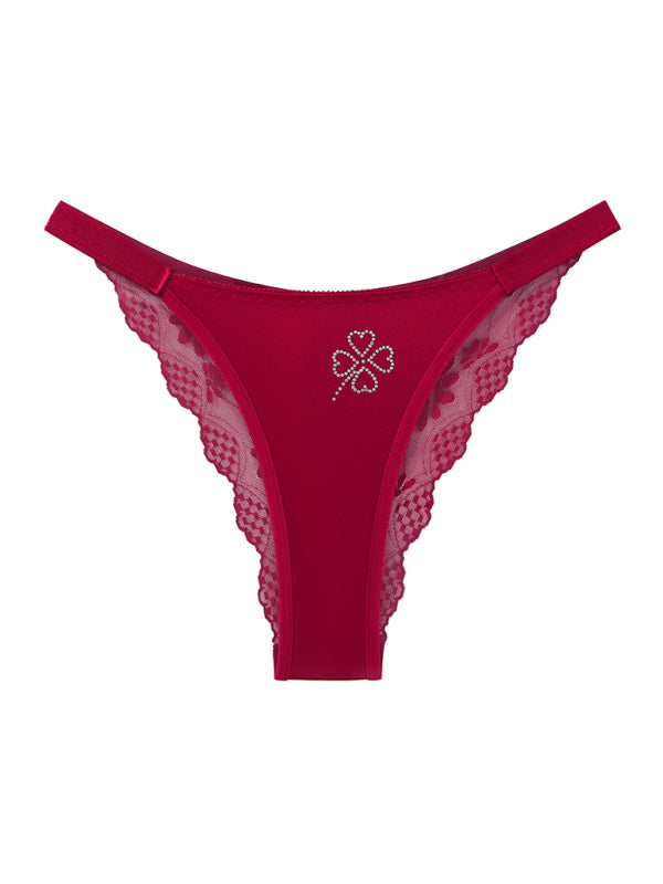 Sexy four-leaf clover thin and smooth skin-friendly low-waist half-hip briefs Wine Red