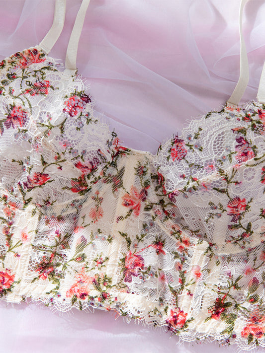 Country style hot-selling sexy lingerie set with lace print camisole, boning, comfortable and breathable, push-up design