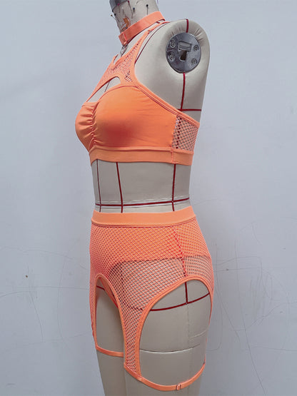 Sexy Lingerie Set with Black Mesh Panels