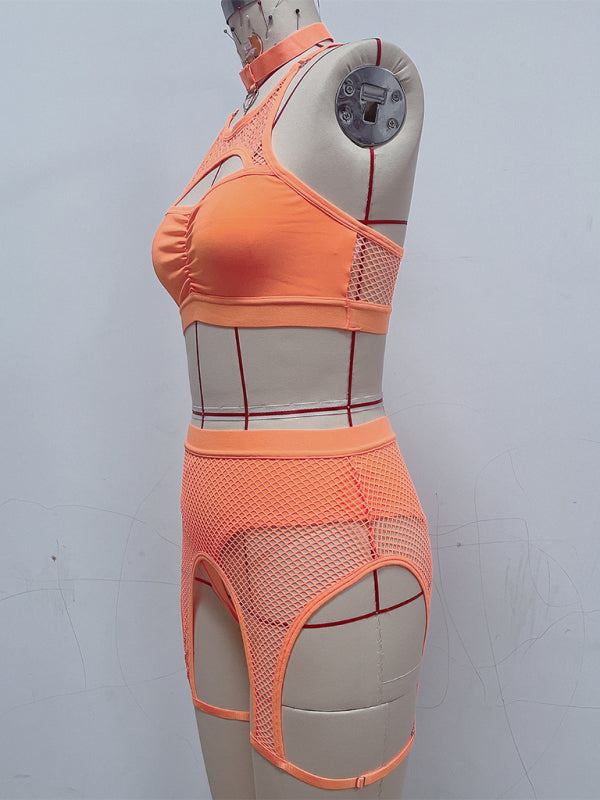 Sexy Lingerie Set with Black Mesh Panels