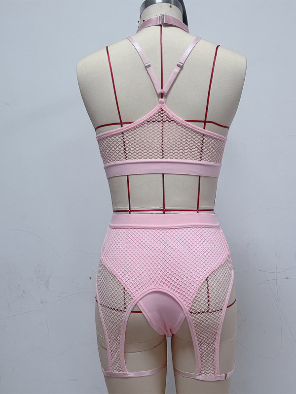 Sexy Lingerie Set with Black Mesh Panels