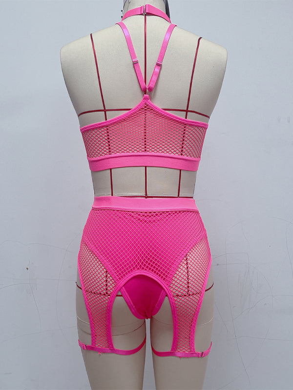 Sexy Lingerie Set with Black Mesh Panels