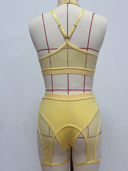 Sexy Lingerie Set with Black Mesh Panels