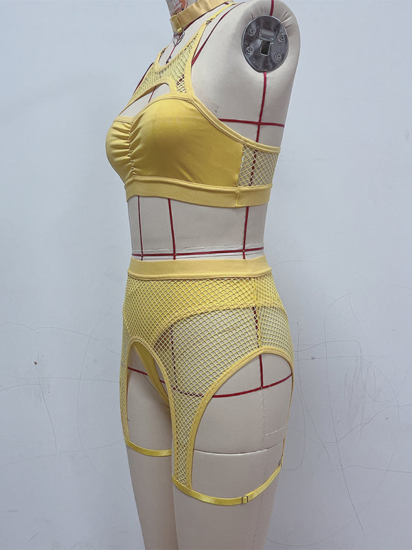 Sexy Lingerie Set with Black Mesh Panels