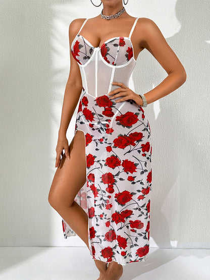 Sexy floral see-through seductive lingerie set