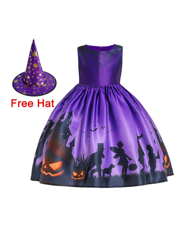 Halloween Witch Cosplay Dress for Kids - Cartoon Print Costume Dress Multiple Patterns Pattern8