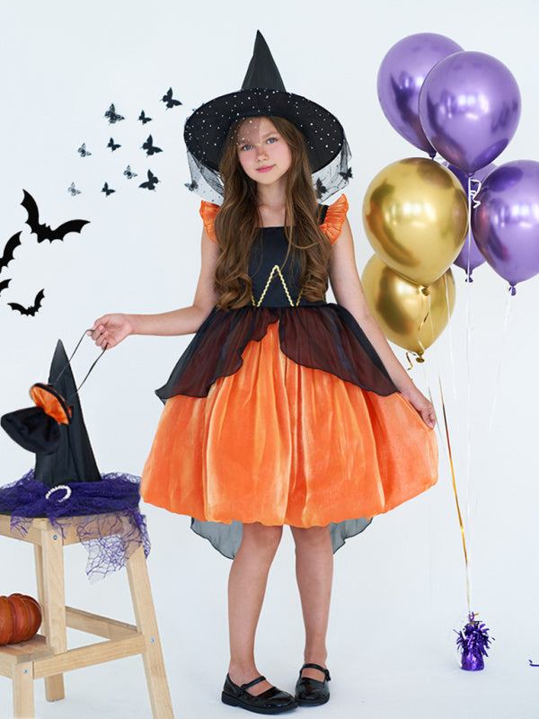 Girls Polka Dot Princess Costume Dress - Red & Orange Party Outfit Orange