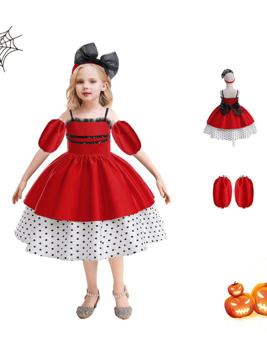 Girls Polka Dot Princess Costume Dress - Red & Orange Party Outfit Red