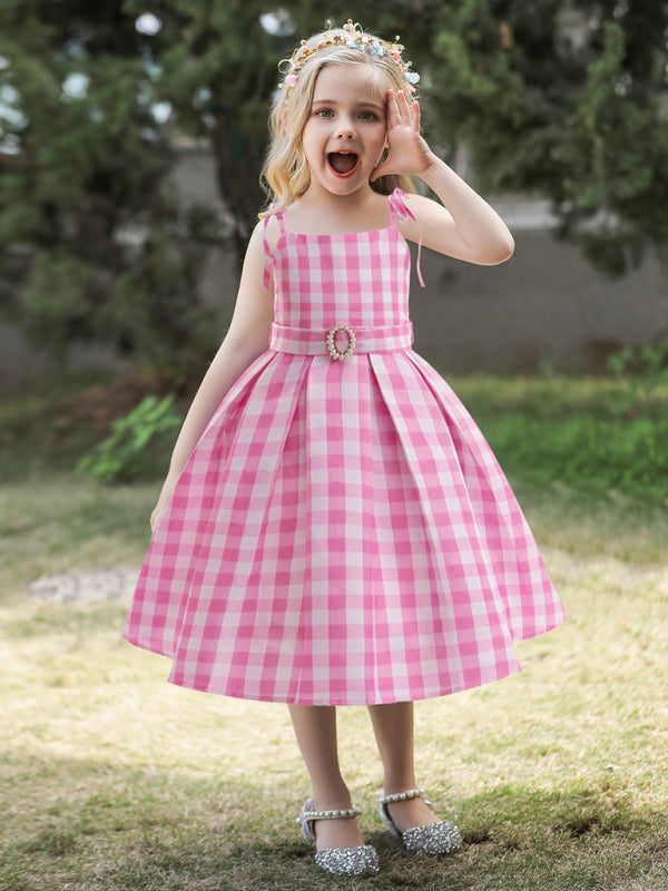 Girls Pink Princess Suspender Dress - Halloween Cosplay Costume Pink