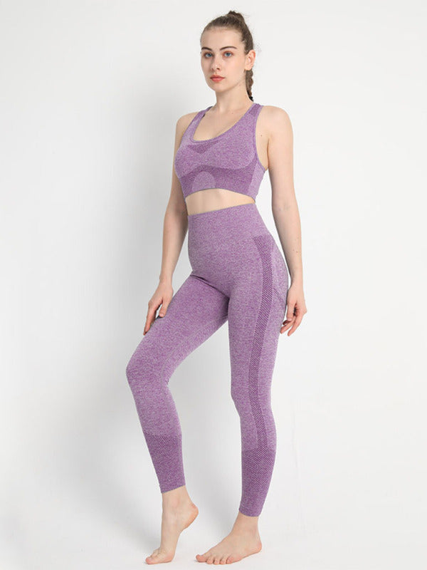 Women's Seamless Athletic Set - Dotted Sports Bra & High-Waist Leggings Purple